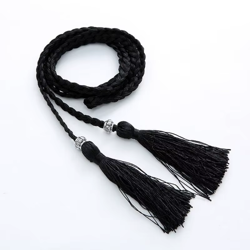 39BD – ceinture taille bohème pour femmes, glands délicats, décorations tressées pour robe d'été, ceinture taille
