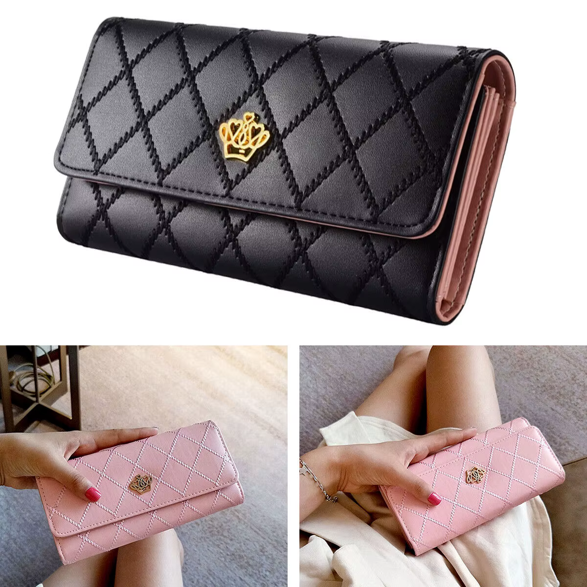 Portefeuille long en cuir PU pour femme