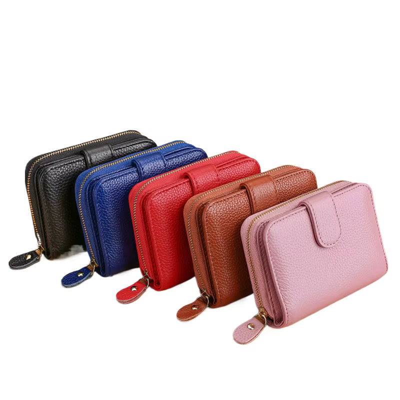Portefeuille en cuir véritable hommes femmes multi-fonctionnel première couche peau de vache RFID porte-monnaie