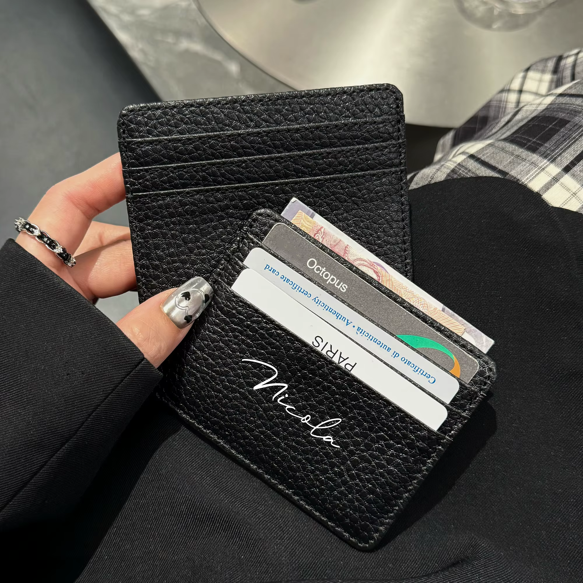Portefeuille noir personnalisable avec nom
