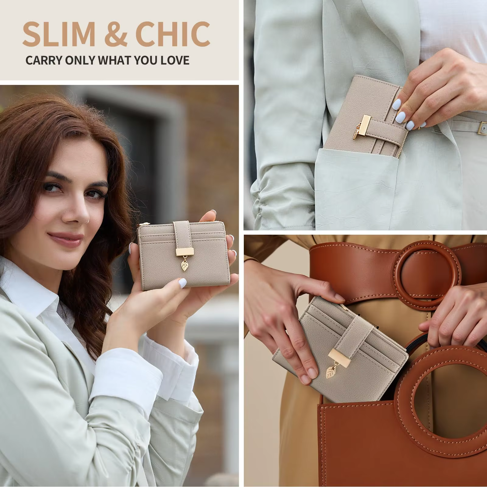 Portefeuille en cuir pour femme Pomelo Best avec poche à monnaie zippée