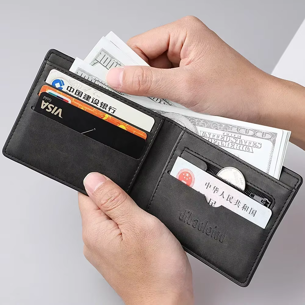 Multi-carte 2025 fente hommes portefeuille en cuir portefeuilles petits porte-monnaie conception Dollar prix haut hommes mince portefeuille avec sac à monnaie fermeture éclair