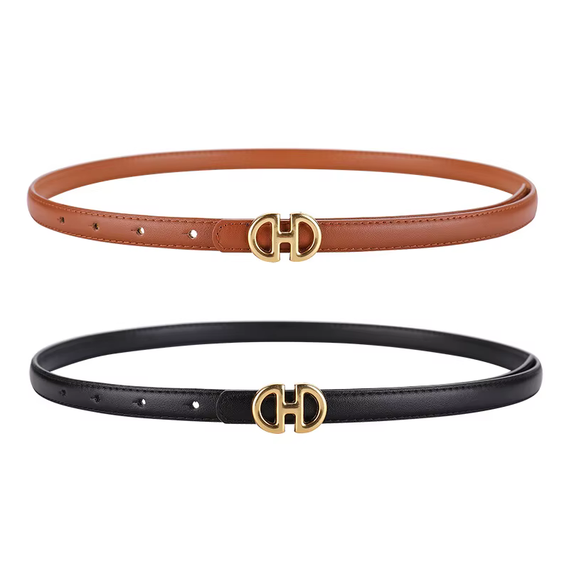Ceinture fine en cuir véritable pour femmes, mode de luxe, peau de vache de haute qualité, costume décoratif, robe d'été, ceinture fine étroite noire