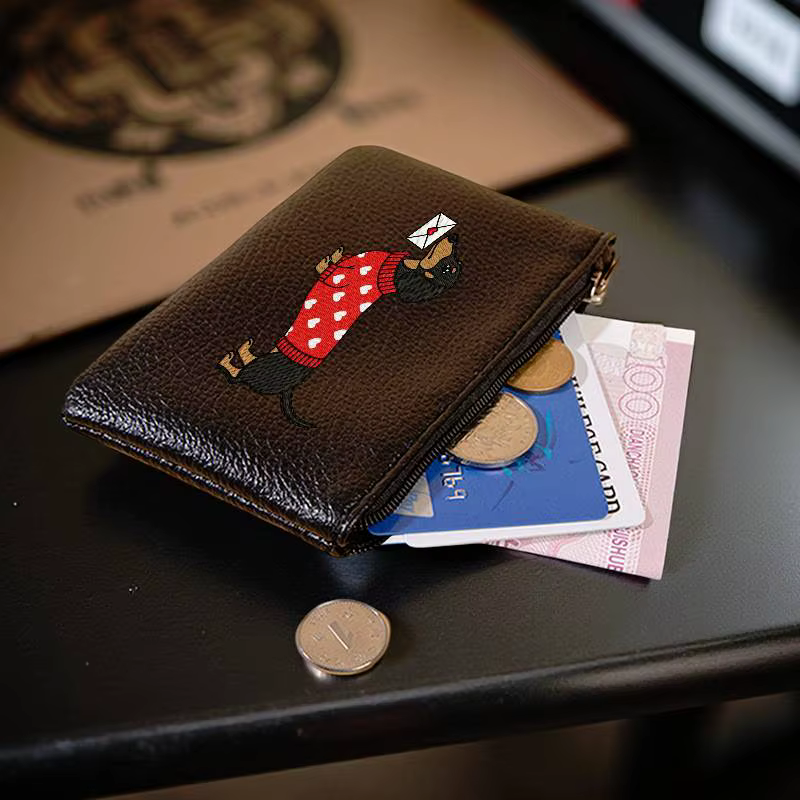 Porte-monnaie en cuir PU avec fermeture éclair