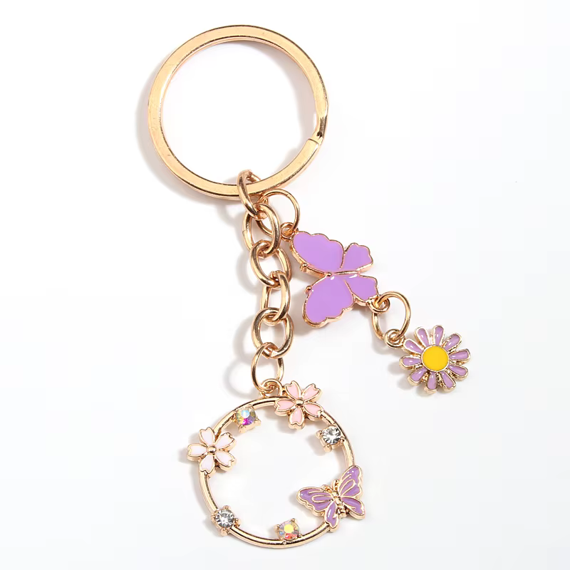 Porte-clés mignon papillon fleur en émail, cadeau Souvenir pour femmes filles, accessoire de sac à main bricolage bijoux