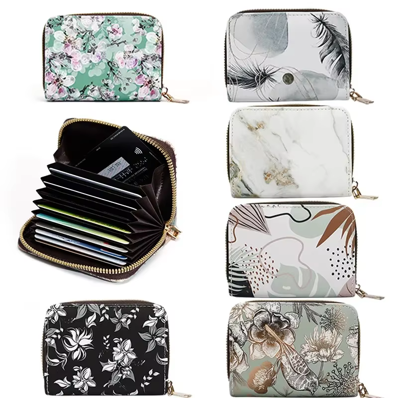 Porte-cartes rétro à fermeture éclair pour femme