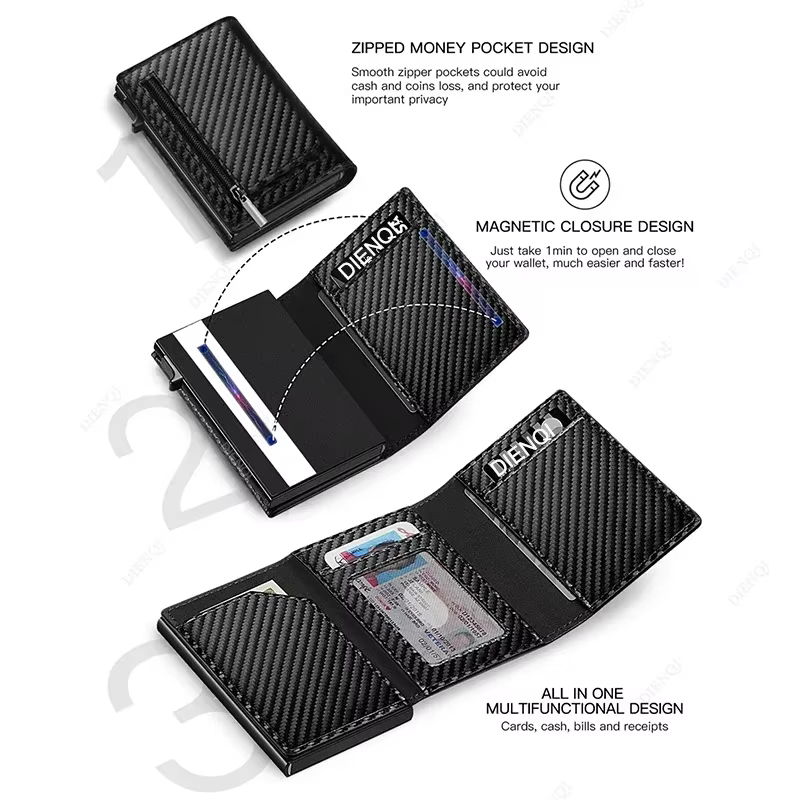 Rfid porte-carte de crédit sac d'argent de luxe en Fiber de carbone ID