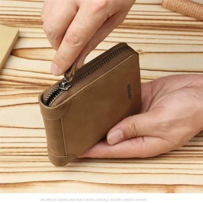 WEIXIE portefeuille à fermeture éclair en cuir à deux volets portefeuille à fermeture éclair petit portefeuille court pour pièces de monnaie RFID