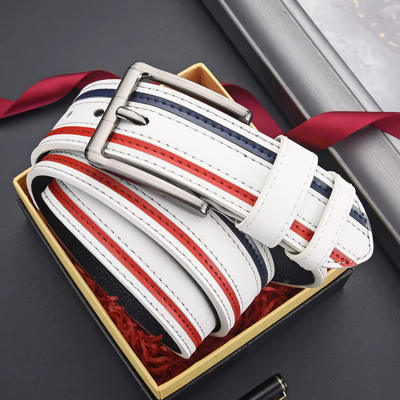 Ceinture en similicuir rayée pour homme, qualité supérieure, design à boucle à ardillon, parfaite pour les tenues décontractées et semi-formelles