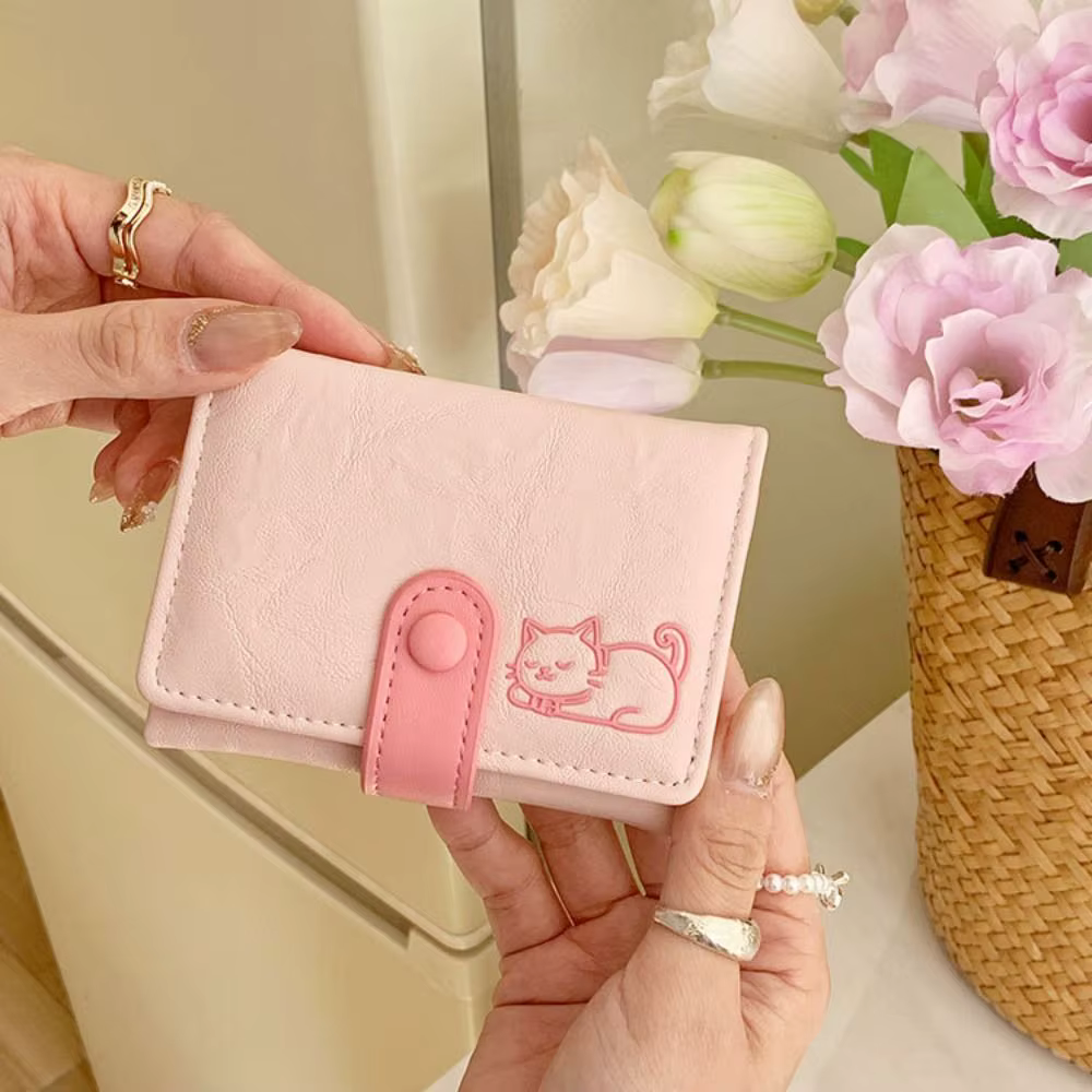 Porte-monnaie portable imprimé chat en cuir PU