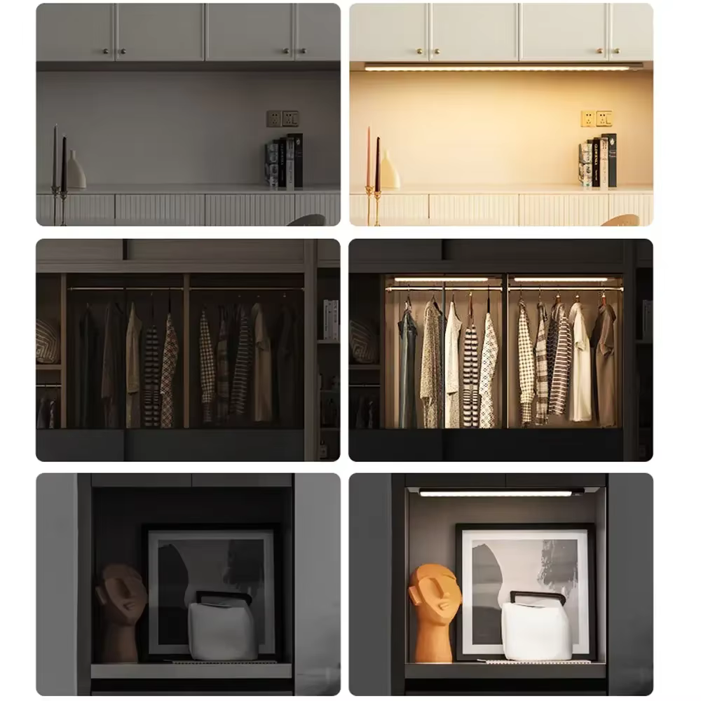 Barre lumineuse LED avec capteur de mouvement, Rechargeable par USB, veilleuse pour cuisine, garde-robe, éclairage d'armoire, 30cm/40cm/50cm