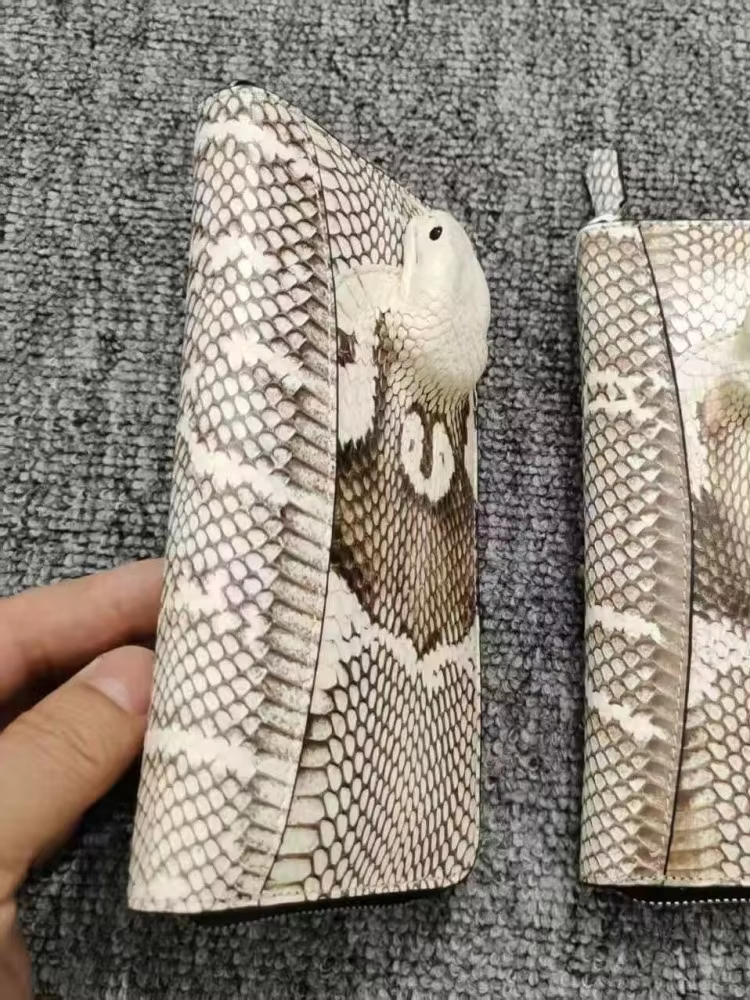 Portefeuille Homme en Cuir Véritable de Haute Qualité, Motif Peau de Serpent, Pochette de Luxe Décontractée pour Homme, Porte-Cartes Long Tendance