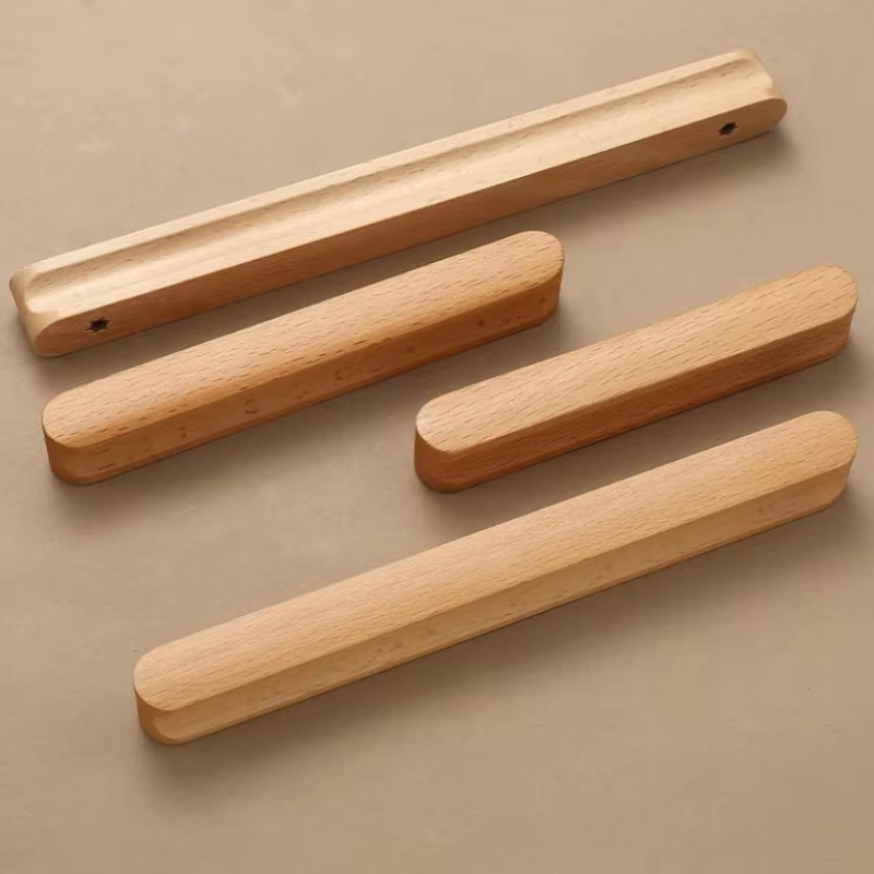 Poignées de porte de placard longues en bois, style moderne et minimaliste, finition noyer, pour cuisine, armoire, tiroir, meuble à chaussures, quincaillerie de mobilier