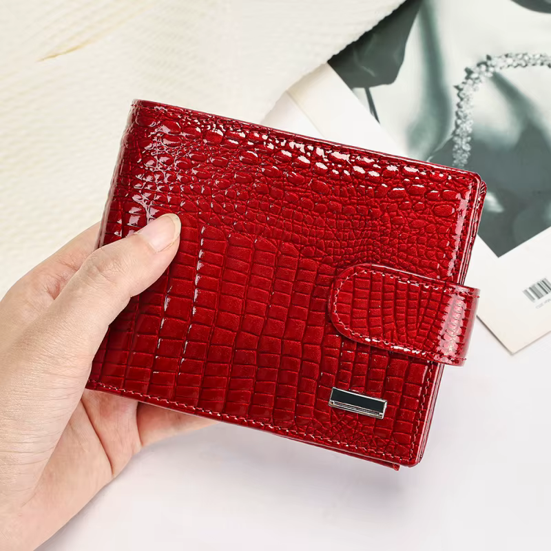 Portefeuille en cuir véritable, style court, tendance, grande capacité, portefeuille en cuir verni haut de gamme, multifonctionnel, 80% de réduction
