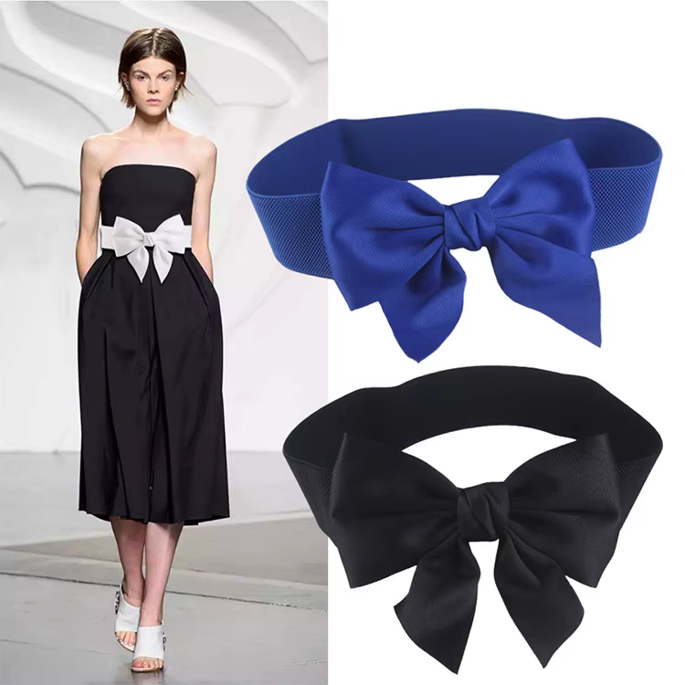 Ceinture large élastique à nœud papillon pour femme