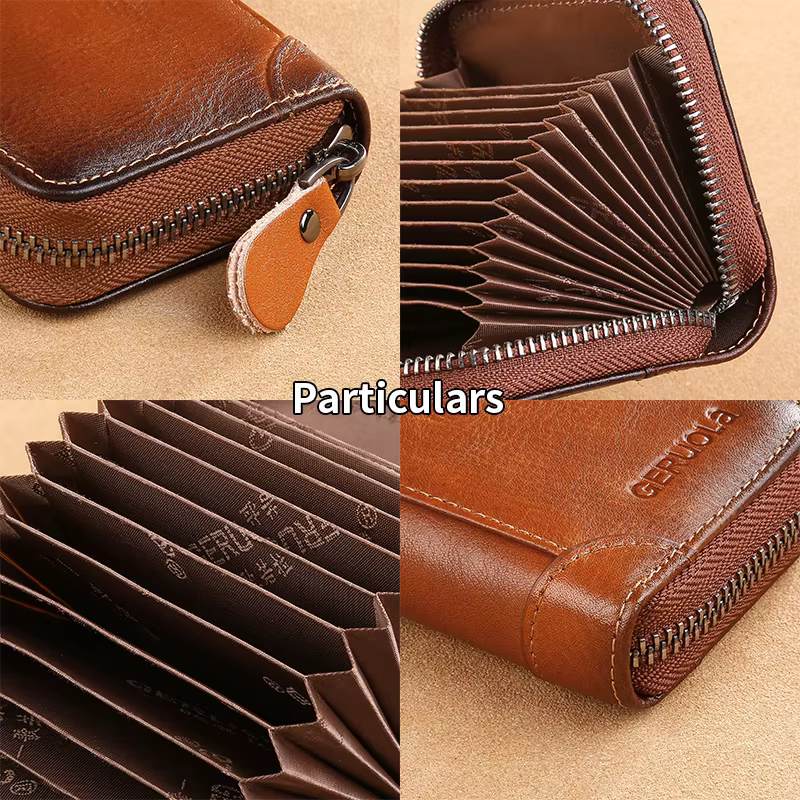 Porte-cartes multi-fentes en cuir véritable pour hommes