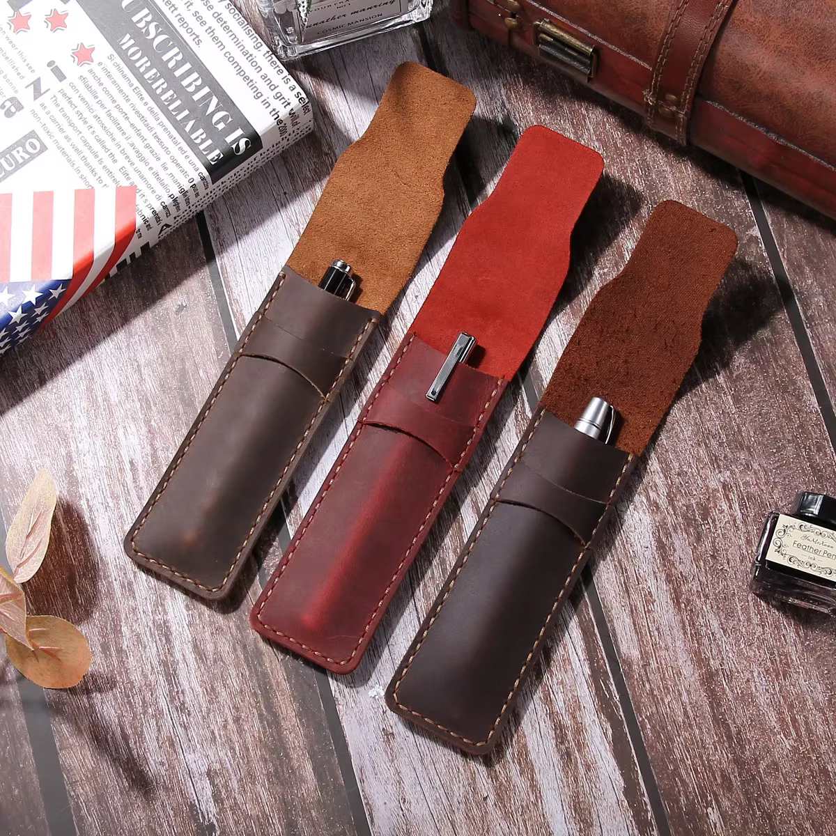 Étui à stylos en cuir fait à la main