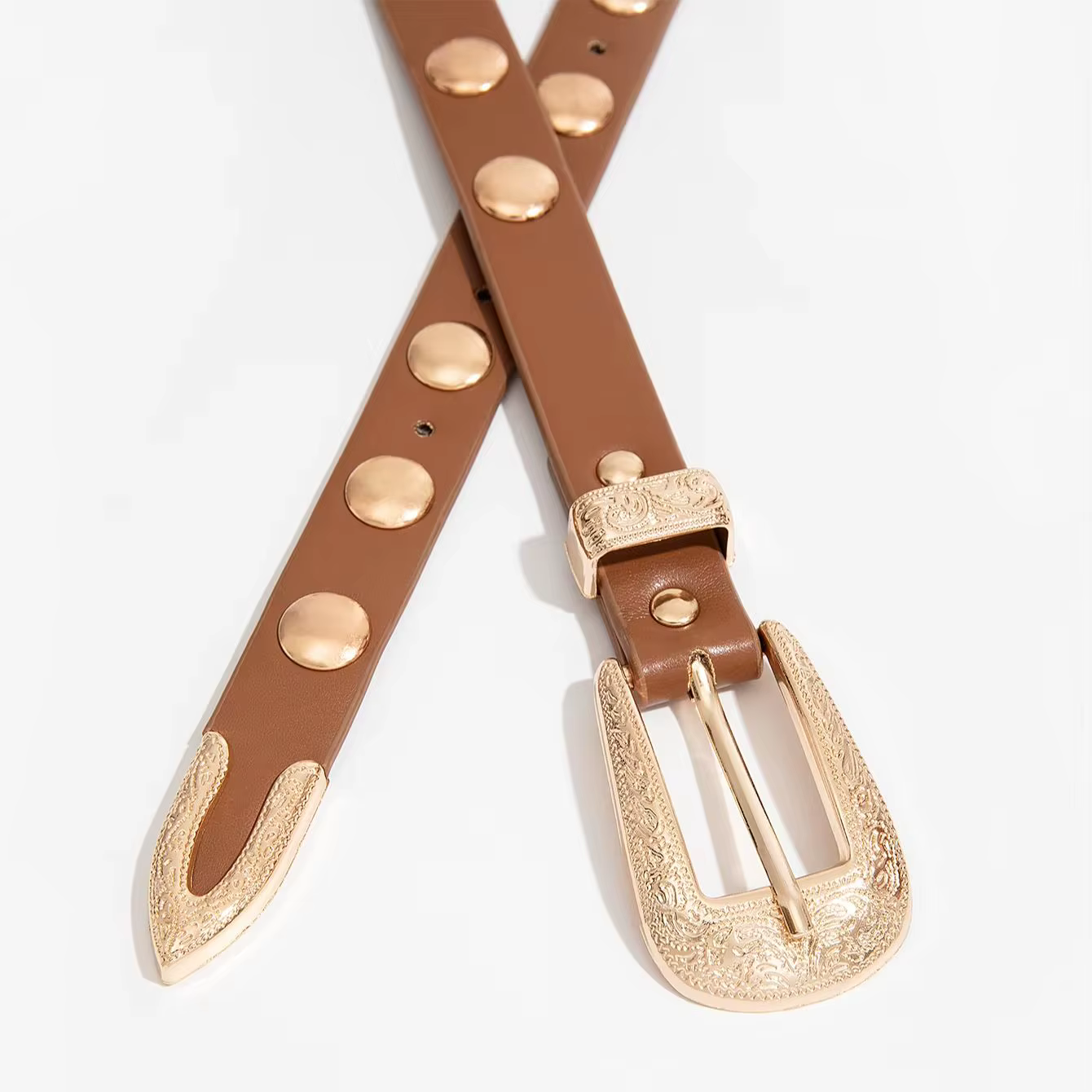 Ceinture marron vintage de style occidental pour femme