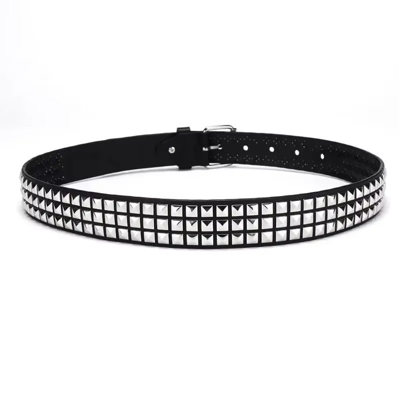 Ceinture à rivets en perles carrées, ceinture pyramide en métal, ceinture en denim à matériel punk pour hommes et femmes, ceinture Y2K