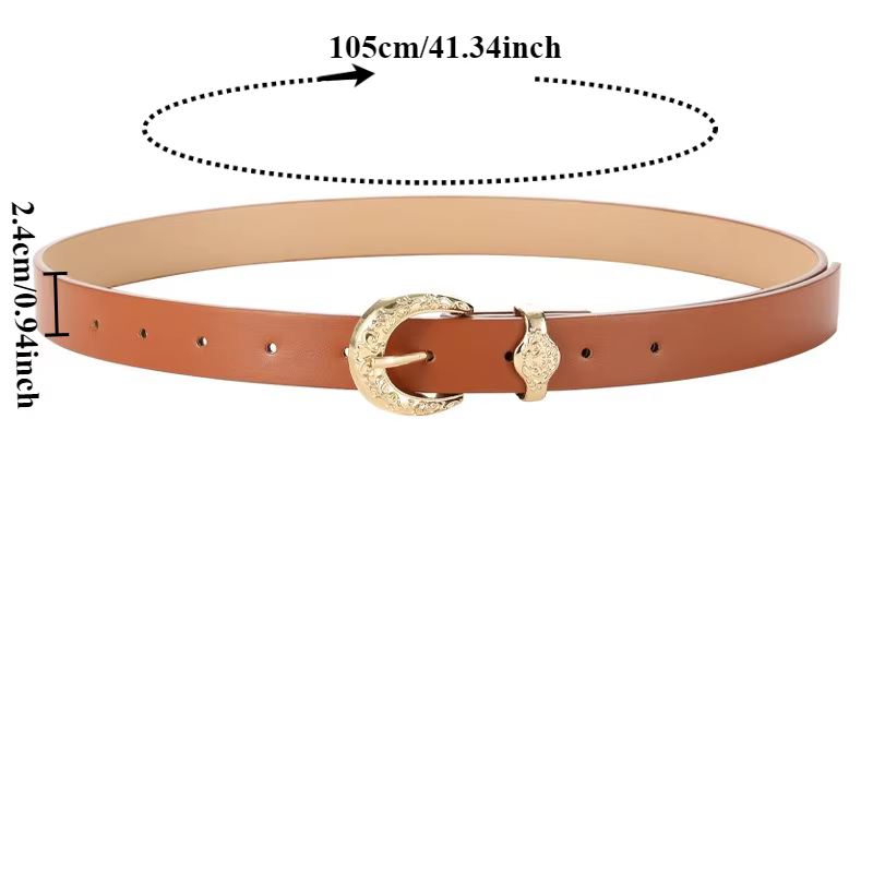 Ceinture pour femme haut de gamme à la mode avec boucle dorée gravée