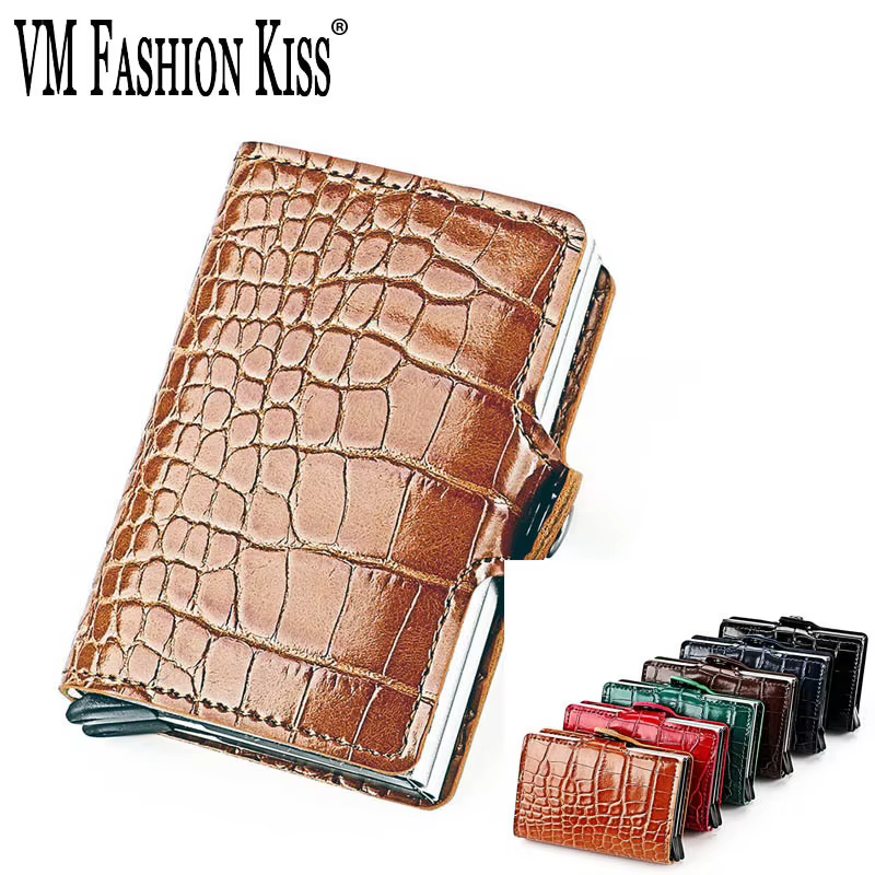 Porte-cartes en cuir verni Crocodile RFID pour hommes