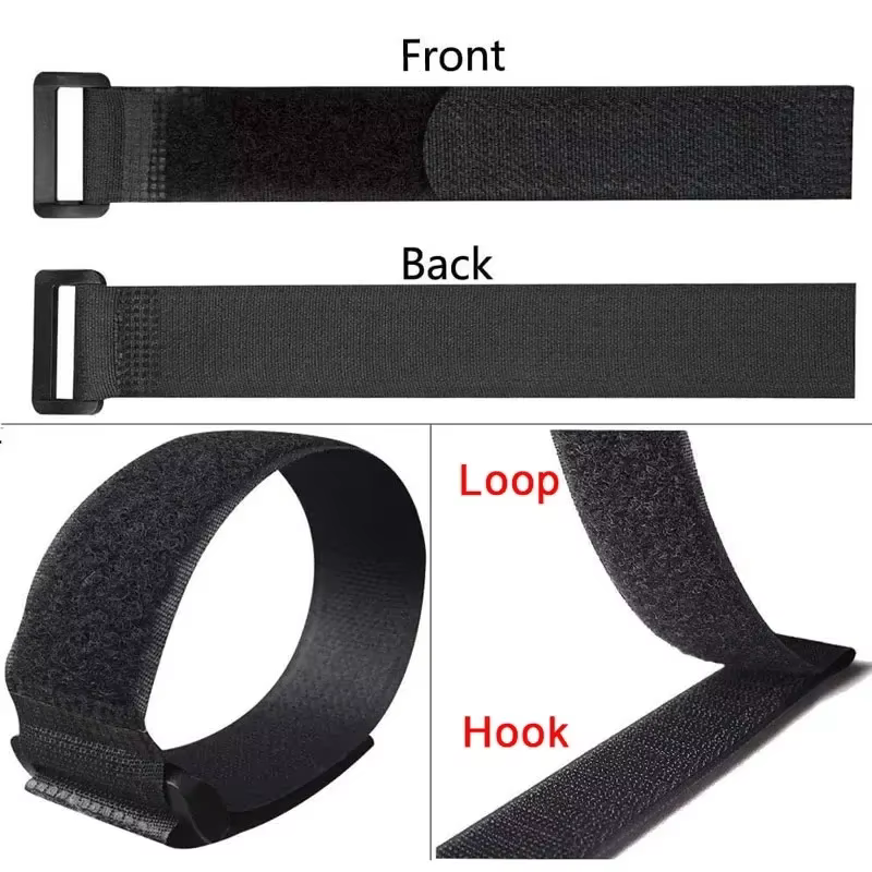 Sangles Velcro noires largeur 20mm attaches zippées en Nylon