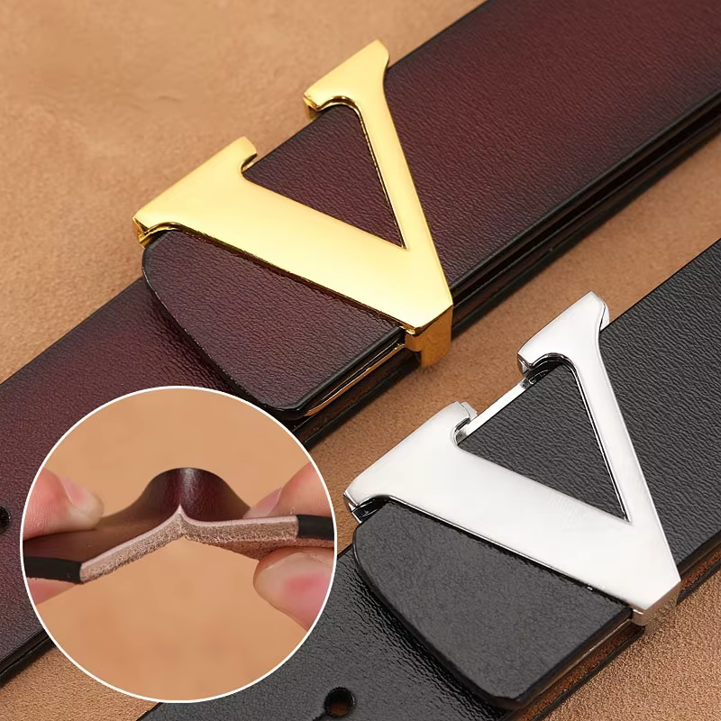 Ceinture rétro à boucle lisse pour hommes, surdimensionnée, en cuir de vache pur avec lettres, de styliste, de haute qualité, nouvelle collection