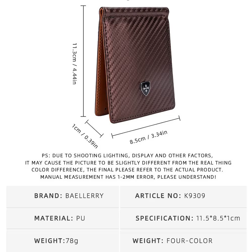 Baellerry Portefeuille RFID en fibre de carbone pour homme, porte-cartes de visite ultra fin avec anti-démagnétisation