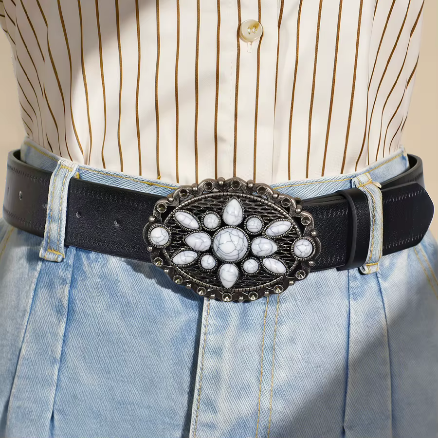 Ceinture à boucle en pierre howlite bohème