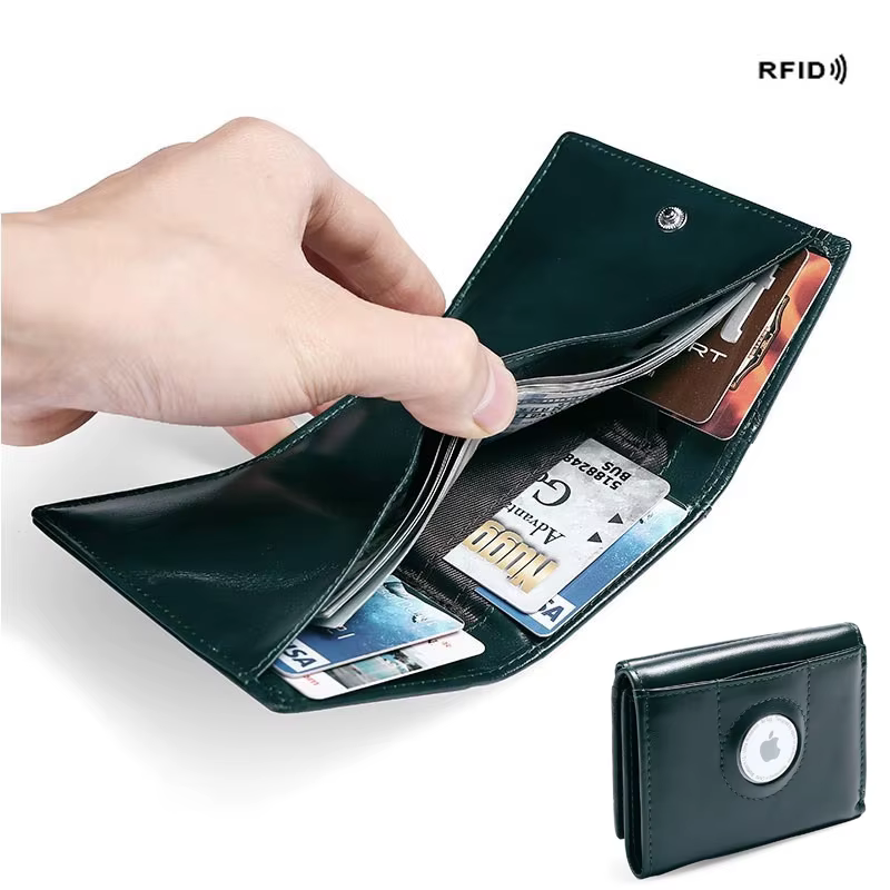 Portefeuille AirTag en cuir huilé RFID