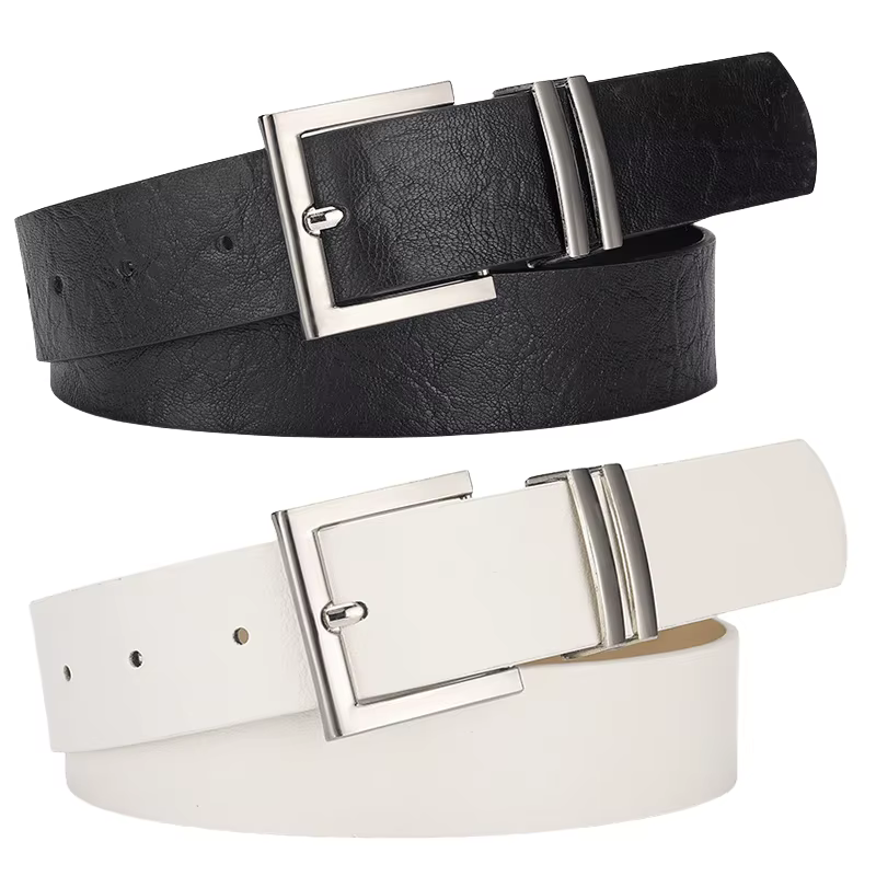 Ceinture en cuir Pu noir pour femmes, boucle ardillon argentée, Design Simple, accessoires pour jeans, ceinture gothique rétro imprimé léopard