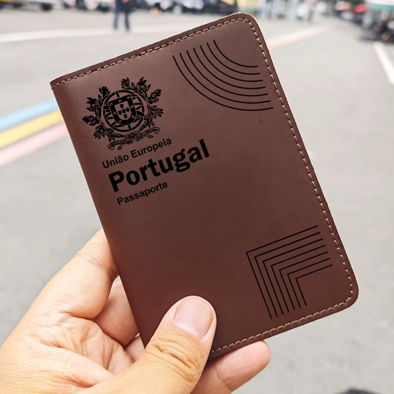 Porte-passeport en cuir véritable fait à la main de la république portugais