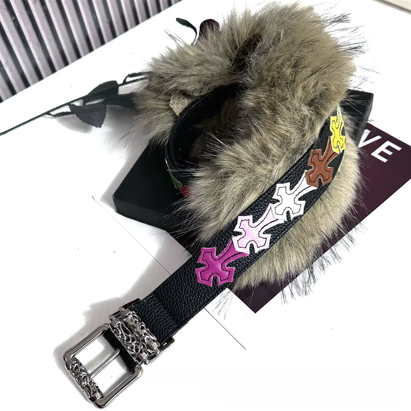 Ceinture en fourrure de Style américain pour Denim