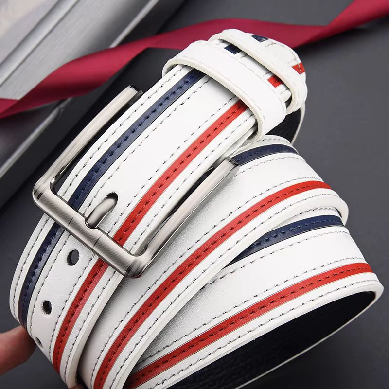 Ceinture en similicuir rayée pour homme, qualité supérieure, design à boucle à ardillon, parfaite pour les tenues décontractées et semi-formelles