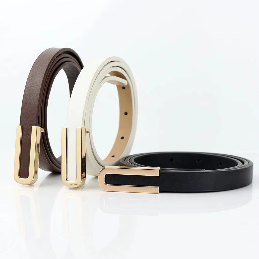 Ceinture fine en cuir noir pour femmes