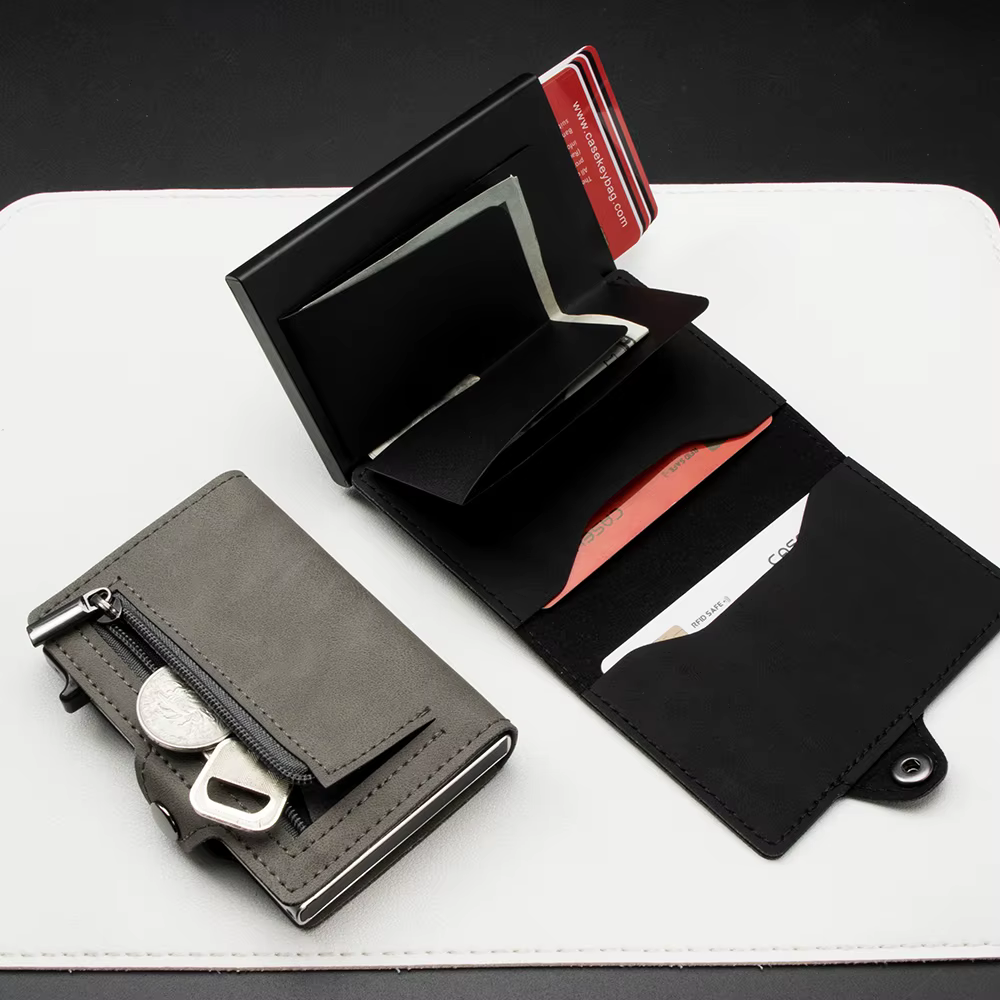 CASEKEY portefeuille rose mince minimaliste en cuir Pop UP