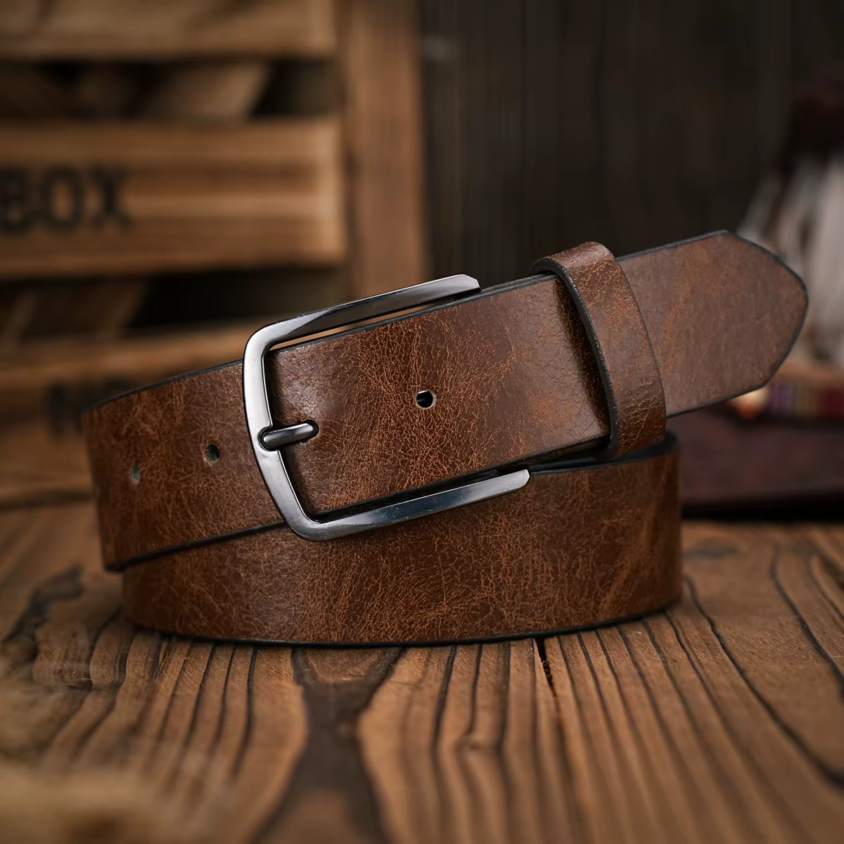 Ceinture en PU marron de style décontracté avec boucle en métal rétro pour homme et femme