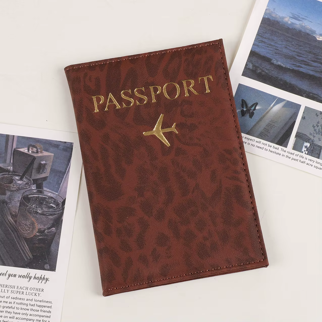 Étui de couverture de porte-passeport de voyage imprimé léopard pour femmes
