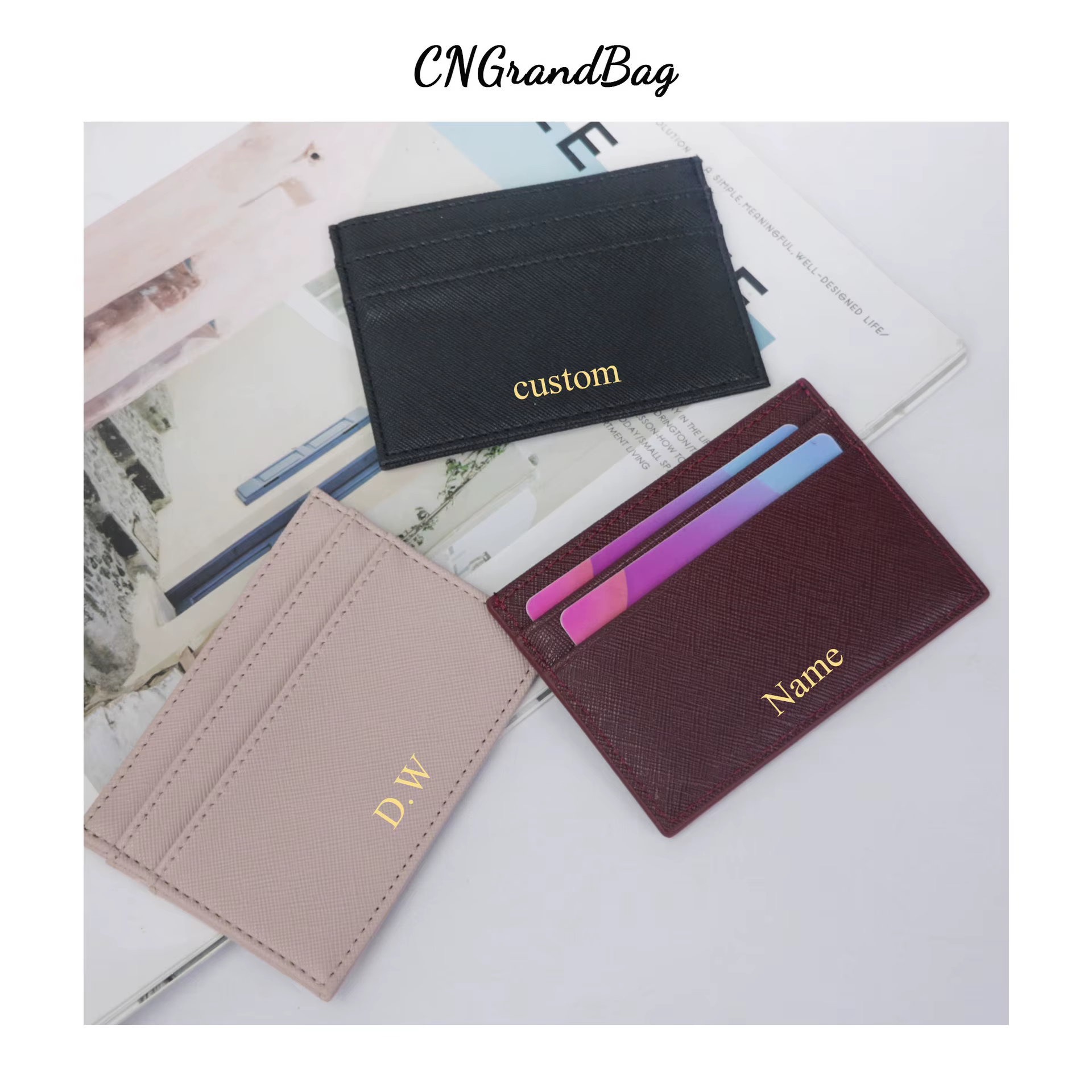 Lettres personnalisées classique hommes Crocodile PU porte-carte femmes PU cuir