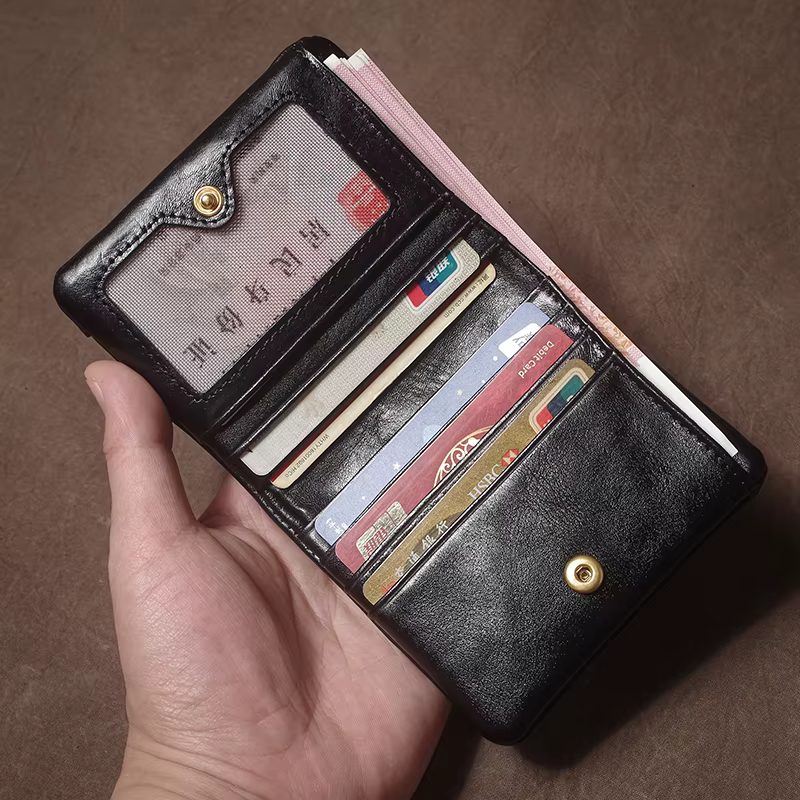 GURO rétro en cuir véritable court portefeuille hommes et femmes à deux volets pince à billets porte-carte de crédit avec fermeture éclair poche pour monnaie petit sac à main