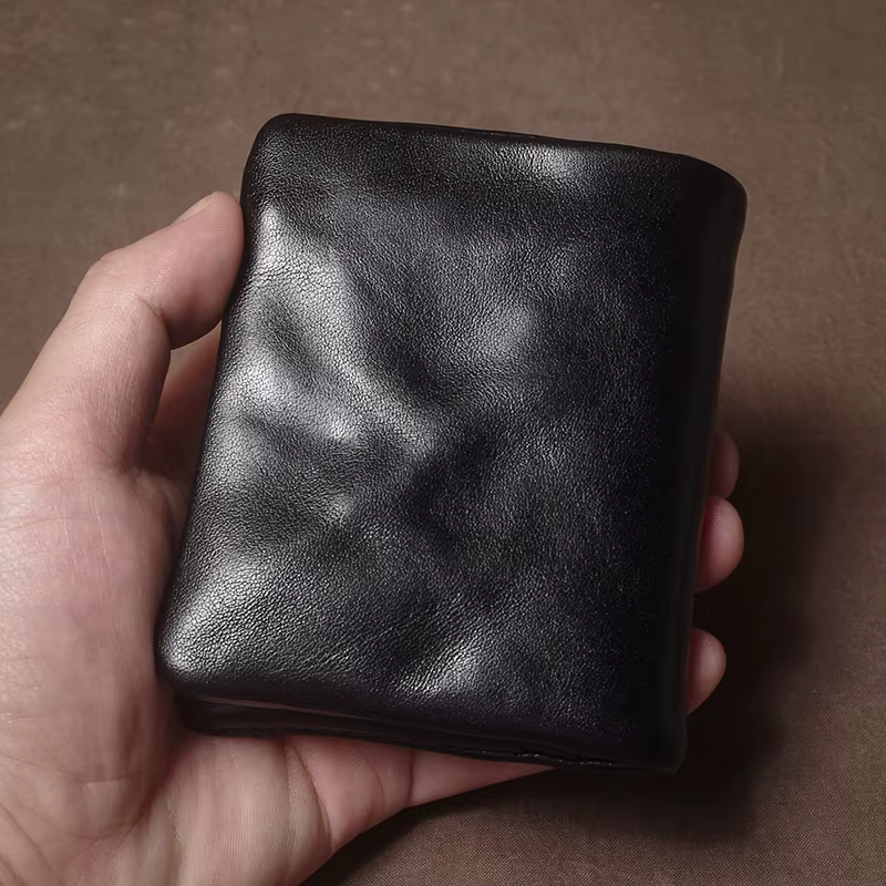 GURO rétro en cuir véritable court portefeuille hommes et femmes à deux volets pince à billets porte-carte de crédit avec fermeture éclair poche pour monnaie petit sac à main