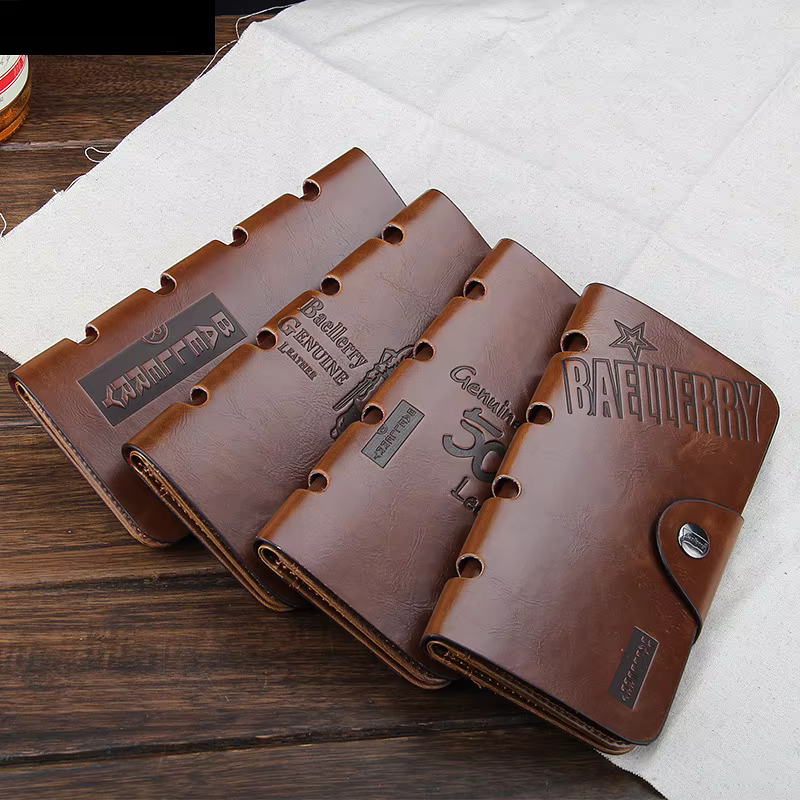 Portefeuille à trois volets en cuir pour hommes – Pochette à boucle magnétique avec porte-carte et porte-monnaie