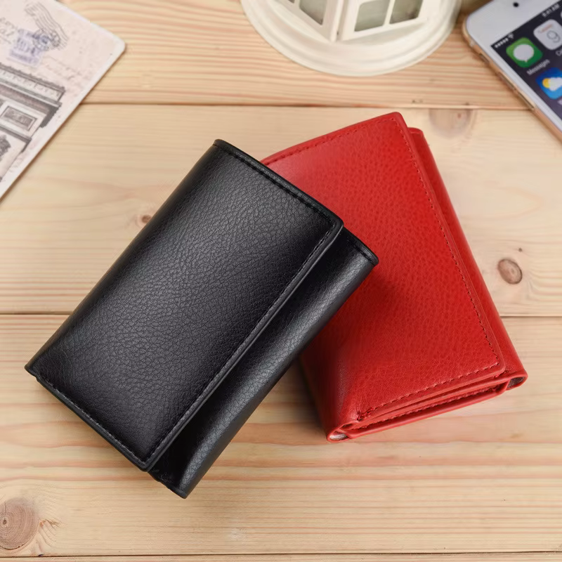 Portefeuille en cuir PU à 3 plis pour hommes – Porte-cartes vertical court avec pochette pour pièces de monnaie