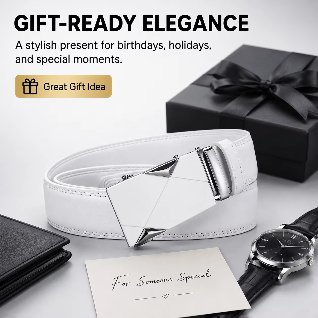 Ceinture en cuir PU blanc pour homme
