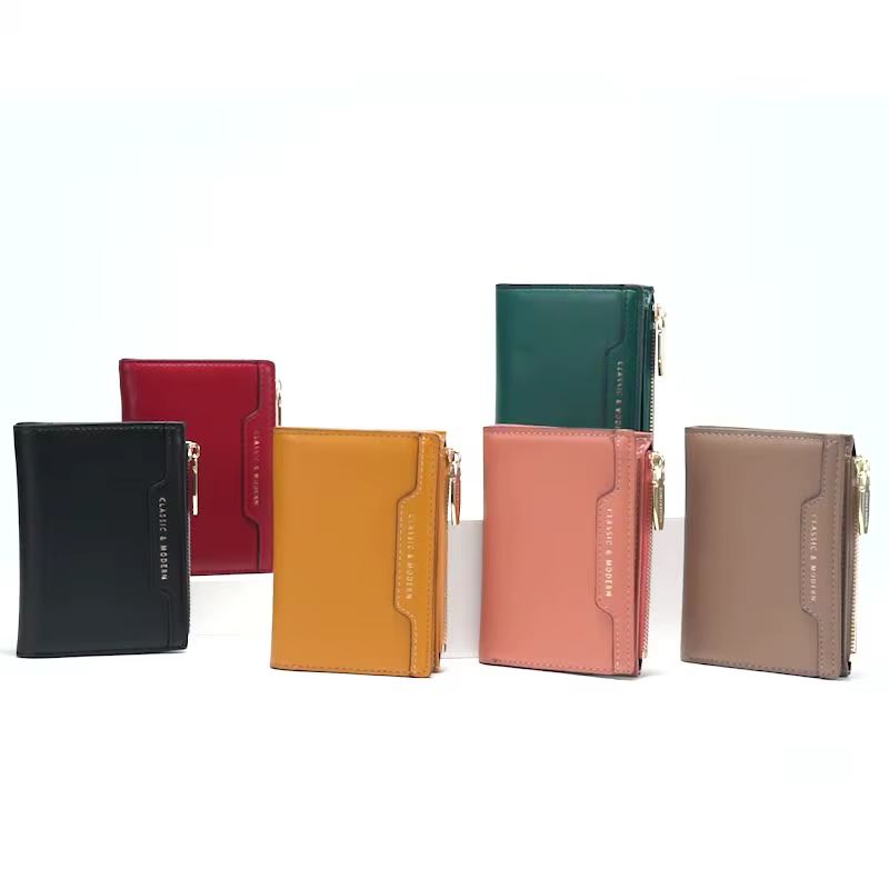 Portefeuille en cuir PU avec fermeture éclair solide pour femme