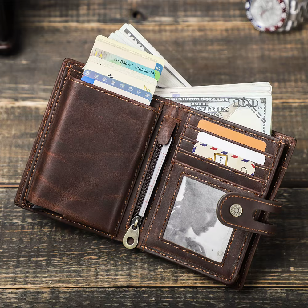 Marque de luxe Airtag portefeuille hommes en cuir RFID aluminium porte-carte fermeture éclair mince sacs à main Anti-perte ID carte de crédit portefeuilles pliants