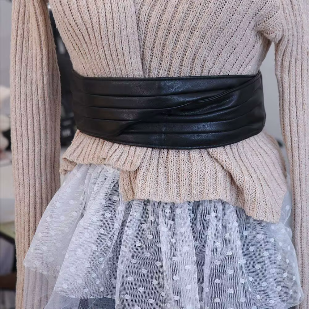Ceinture large élastique élégante en cuir PU pour femme