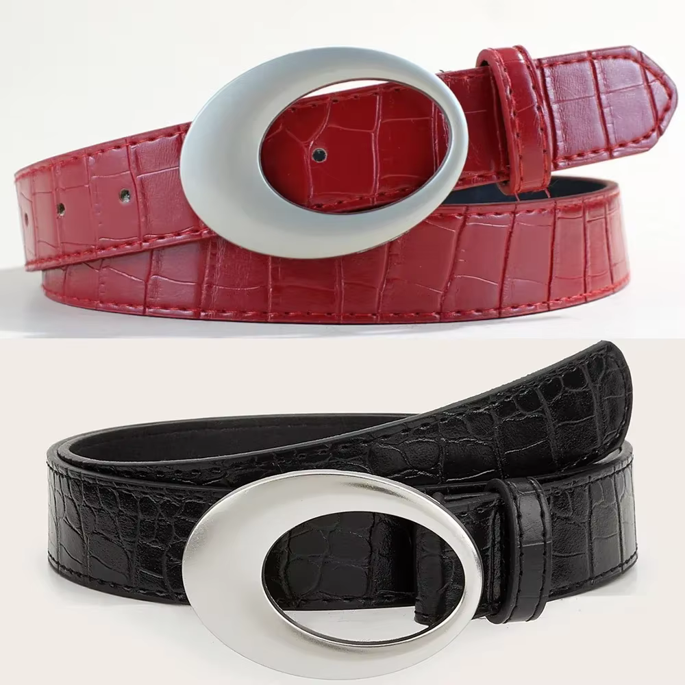 Ceinture à motif crocodile classique vintage américain pour femmes