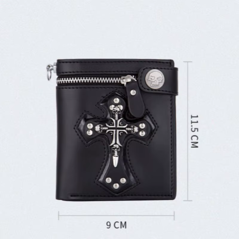Portefeuille en cuir PU pour hommes pliable Rivet rétro Biker