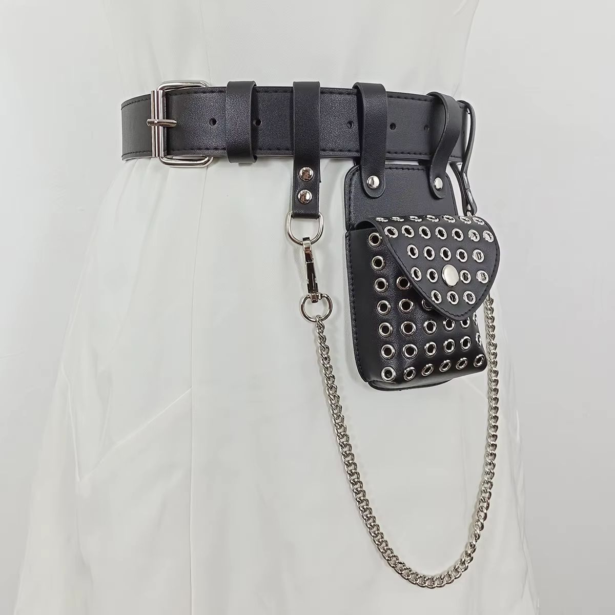 Mode Mini porte-monnaie multi-fonctionnel en cuir PU portefeuille argent ceinture sac Rivet petit multi-carte pochette pour femmes porte-carte